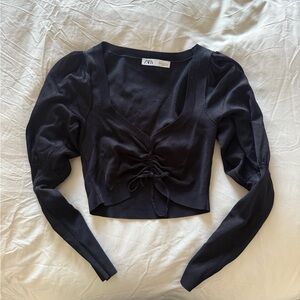 Zara Black Puff Sleeve Knit Crop Top